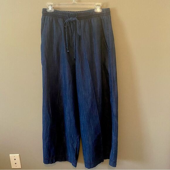 Karen Kane Bright and Beach CROPPED WIDE LEG DRAWSTRING Denim Pants - Picture 3 of 10